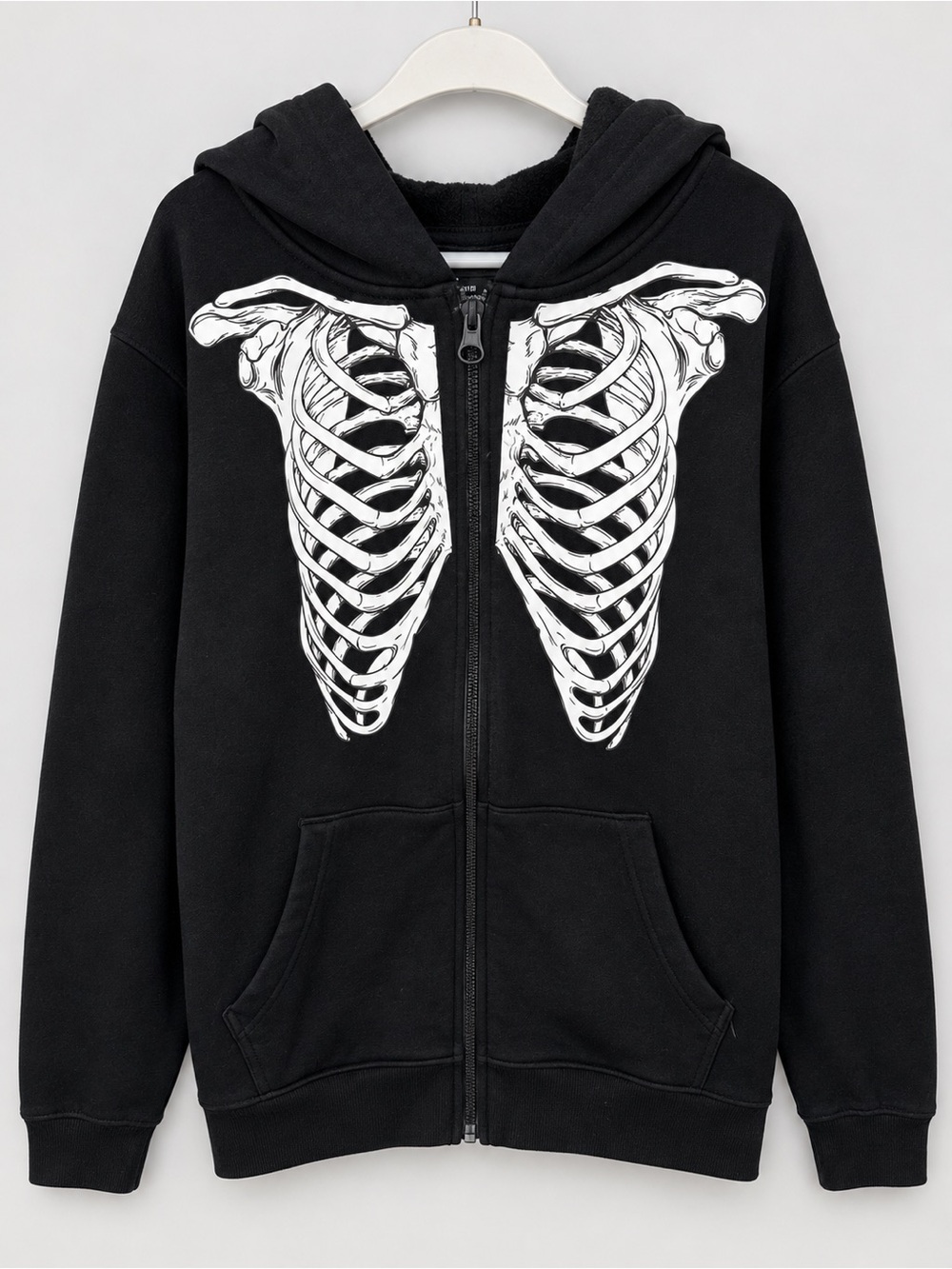 Cat & Jack Kids Skeleton Rib Cage Zip Up Hoodie Black Size S 6/7 Halloween